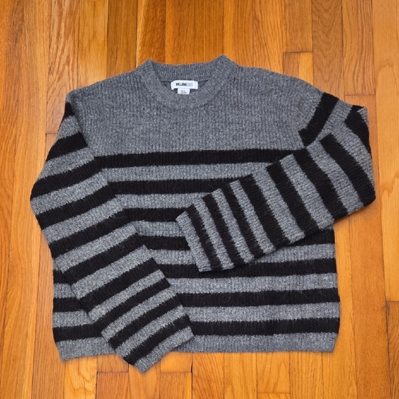 William Rast Charcoal and Ebony Striped Crewneck Sweater - Picture 1 of 7